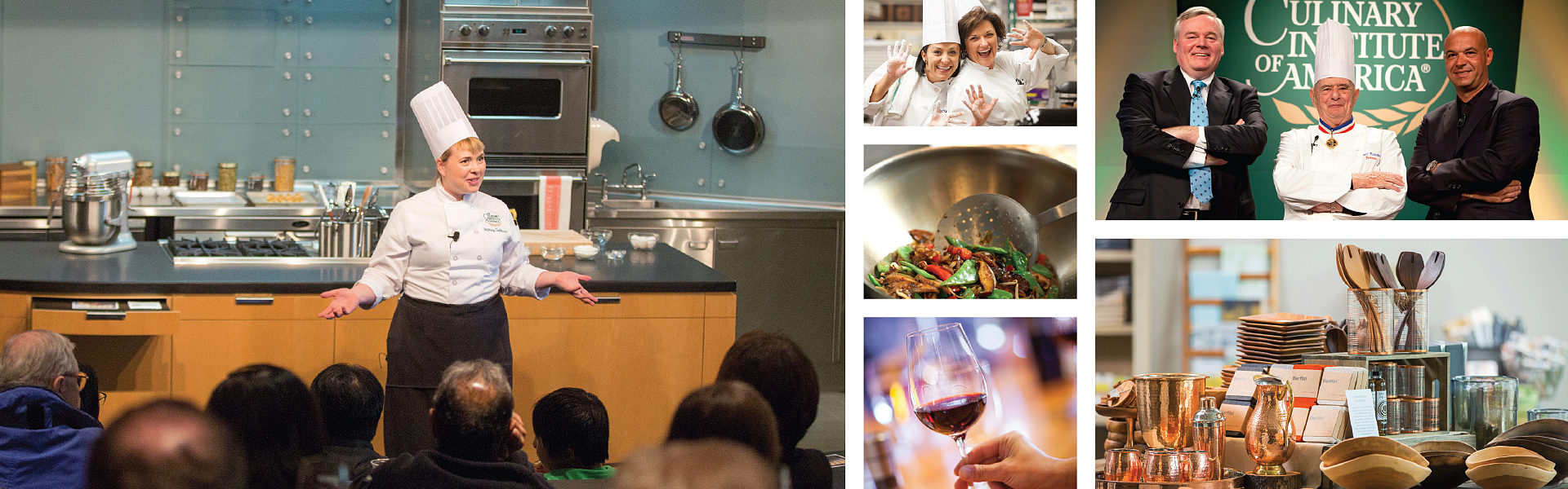 Photo collage of activities at the Culinary Institute of America.