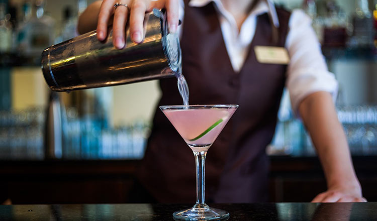 The Tavern at American Bounty Image of a bartender pouring a cocktail at The Tavern at American Bounty located in Roth Hall at CIA’s Hyde Park, NY campus.