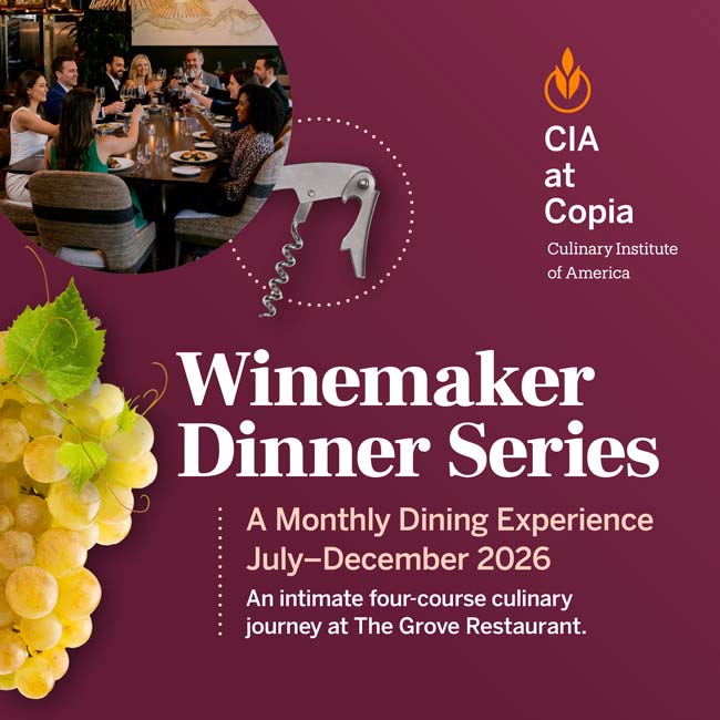 The Grove Restaurant Winemaker Dinner featuring four courses paired with Napa Valley wines.
