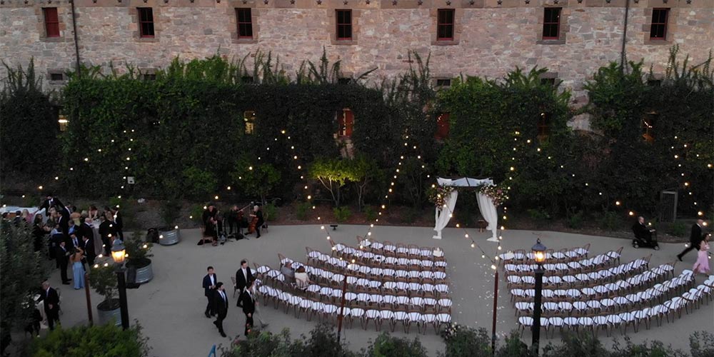 Evening private event held in the Herb Terrace event space at CIA at Greystone Napa Valley campus.
