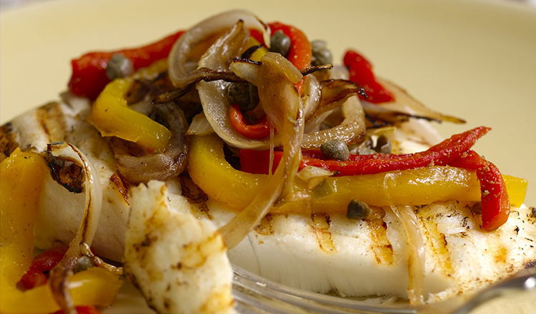 Grilled Halibut With Roasted Red & Yellow Pepper Salad