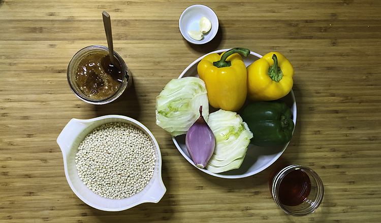 Ingredients for tangy couscous salad