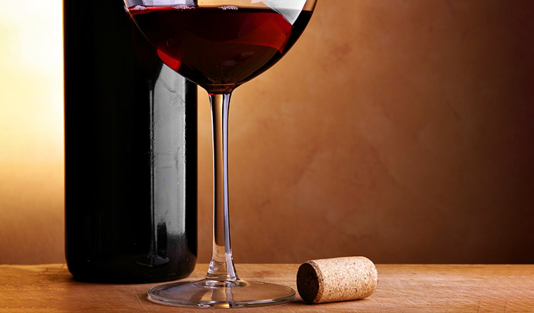 Beaujolais wine bottle and glass