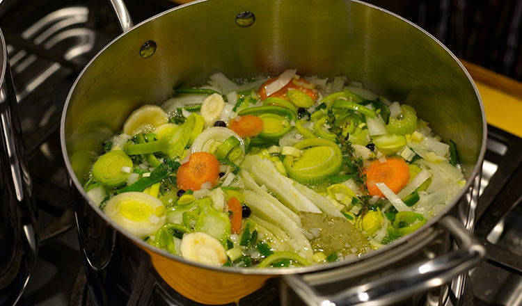 Making vegetable broth.