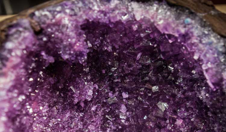 Purple rock candy sugar crystals that look like a geode.
