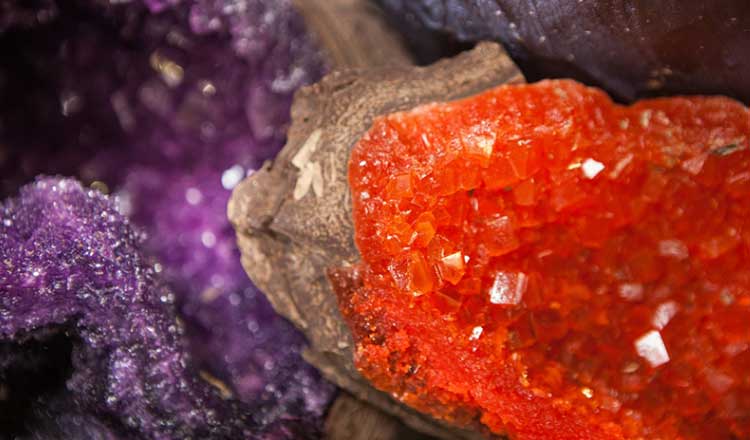 Chocolate shell sugar crystal rock sugar geode candy.