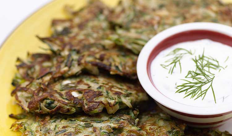 Zucchini pancakes with tzatziki sauce