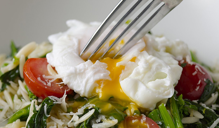 Orzo with Broccoli Rabe, Tomato, and Poached Egg