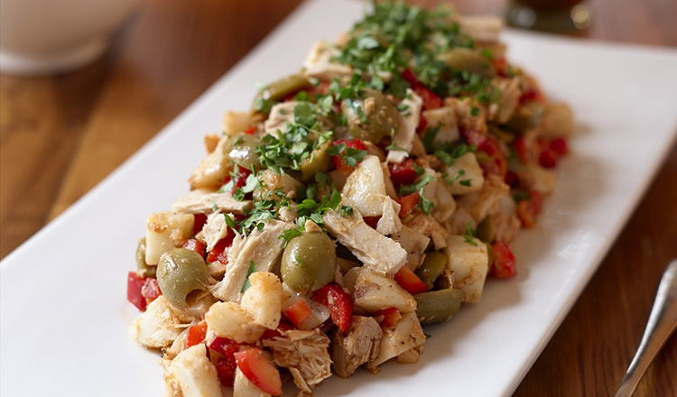Potato Salad with Tuna, Olives and Red Peppers