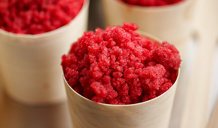 Raspberry granita in paper cups