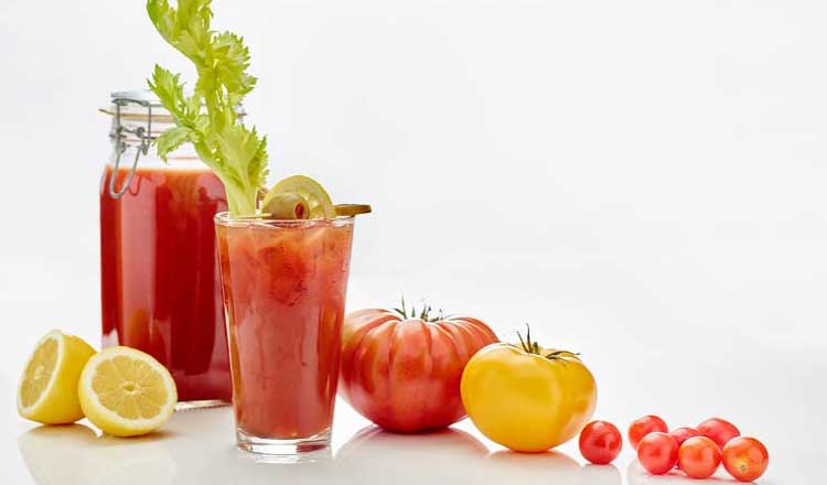 Tomatoes and Bloody Mary drinks made with tomatoes