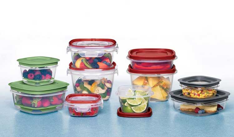 Collection of plastic to-go containers filled with foods.