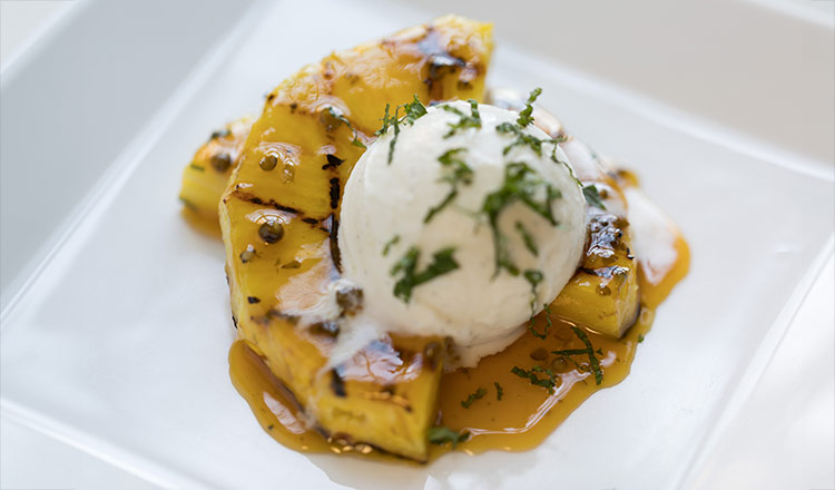 Grilled Peppered Pineapple with vanilla ice cream