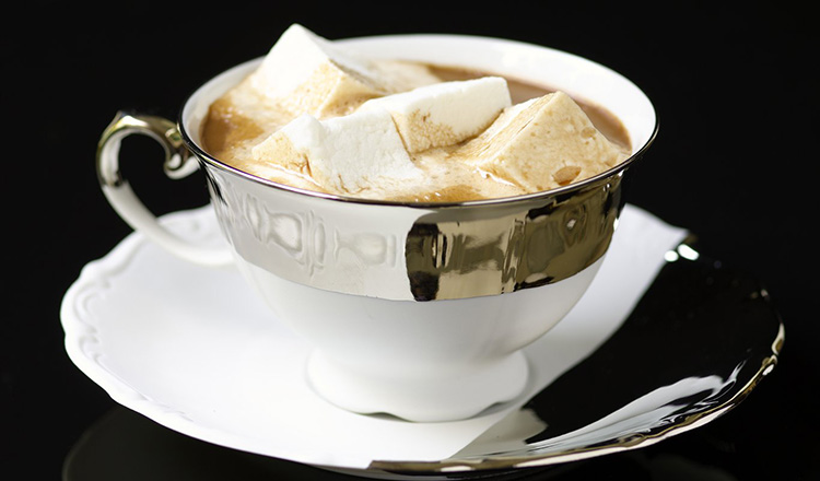 Mug of hot chocolate with marshmallows.