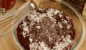 Instant hot chocolate ingredients in a bowl.