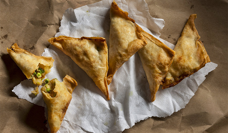 Samosas stuffed with peas and potatoes