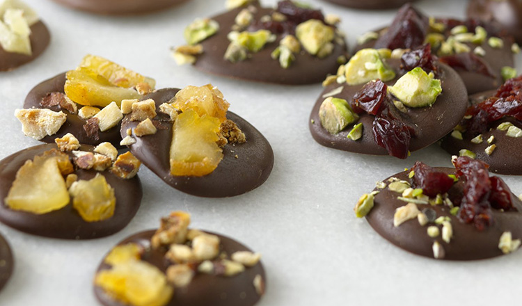 chocolate t'ings with dried fruit and nuts.