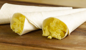 Eggs rolled in flour tortillas