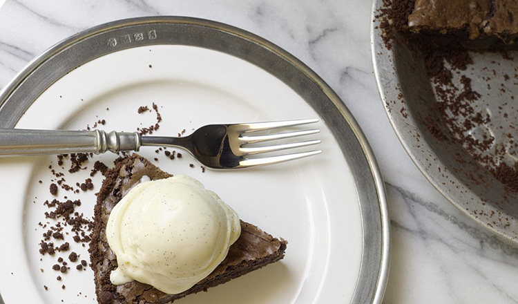 Fudgy walnut brownie pie with ice cream