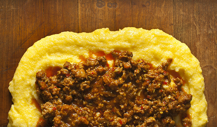 Polenta with sausage sauce