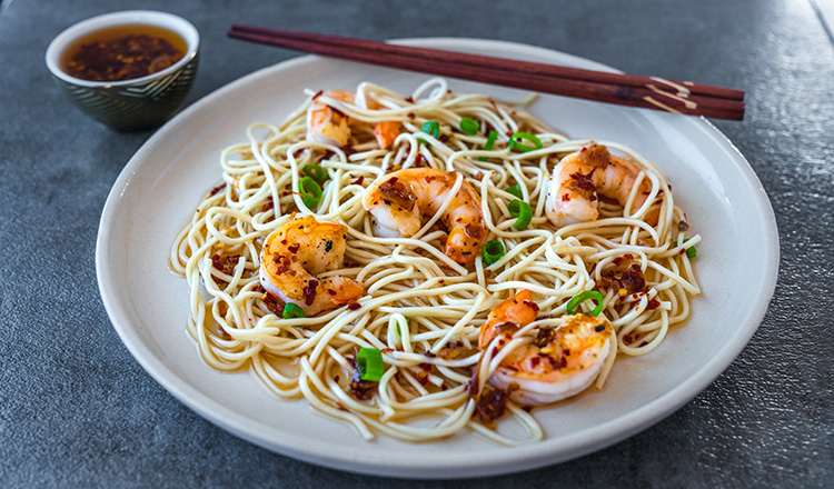 Chilled Chile-Garlic Noodles with Shrimp