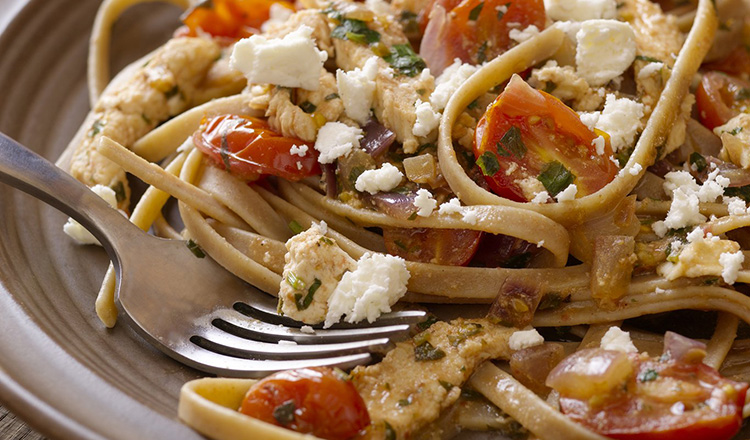 Tomato, Chicken, and Feta Cheese with Whole Wheat Fettucine