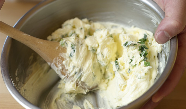 Making scallion compound butter.