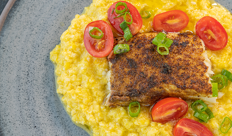 Creamy Corn with Blackened Tilapia and tomatoes