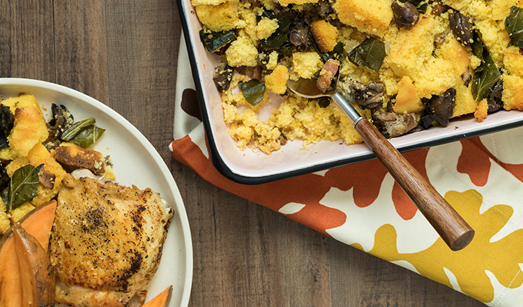 Cornbread stuffing with smoked oysters