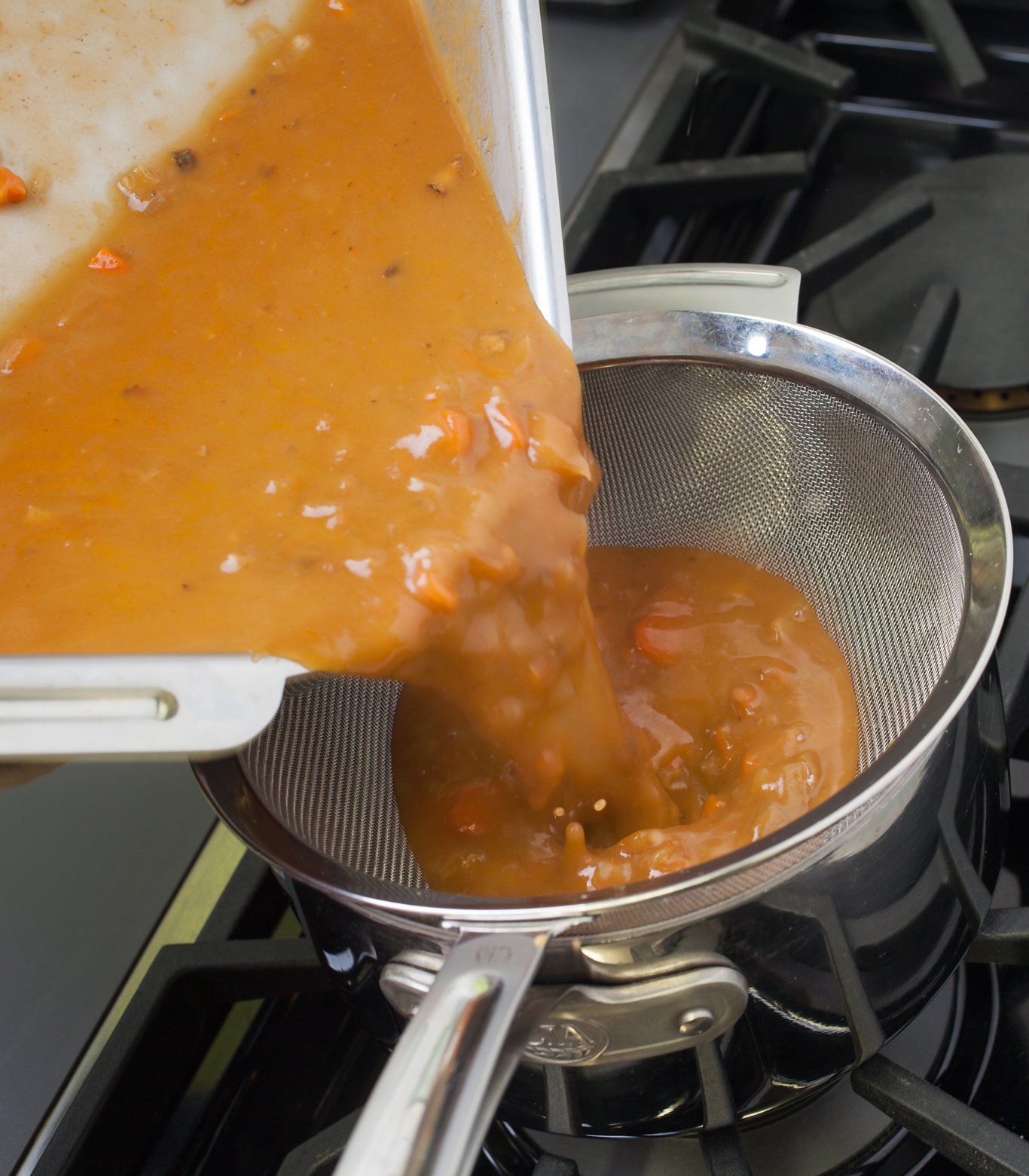 Make a pan sauce or gravy from the drippings that collect in the pan. If desired, strain the pan gravy before serving.