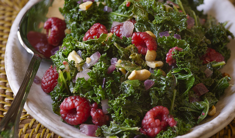Steamed Kale with Cashews and Raspberries