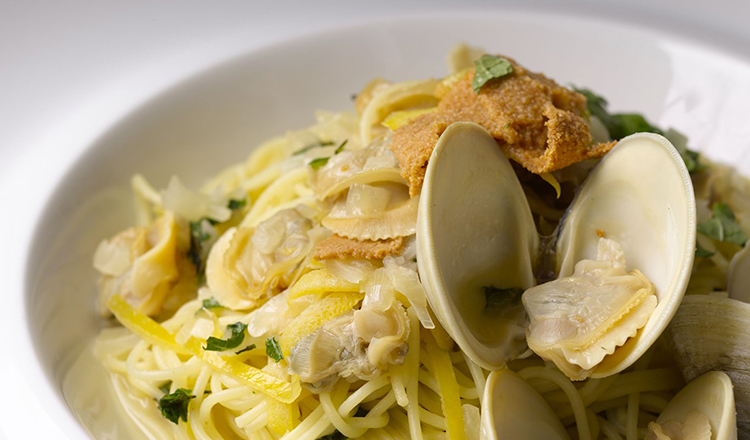 Capellini with Clams, Bottarga, and Preserved Meyer Lemons