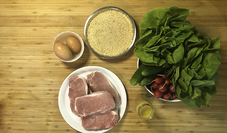 Ingredients for pork schnitzel with tender green salad