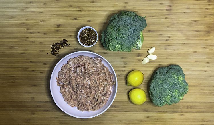 Ingredients for grilled broccoli and sausage