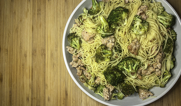 Grilled Broccoli and Sausage over pasta