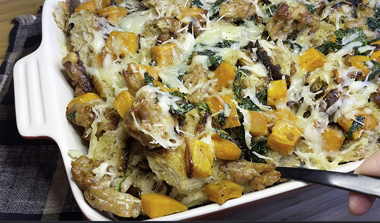 Sweet Potato, Sausage, and Kale Strata