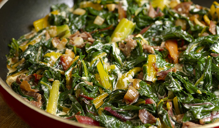 Creamed Swiss Chard with Prosciutto