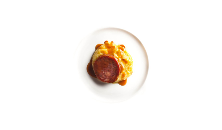 Polenta with sopressata and Vinegar sauce.