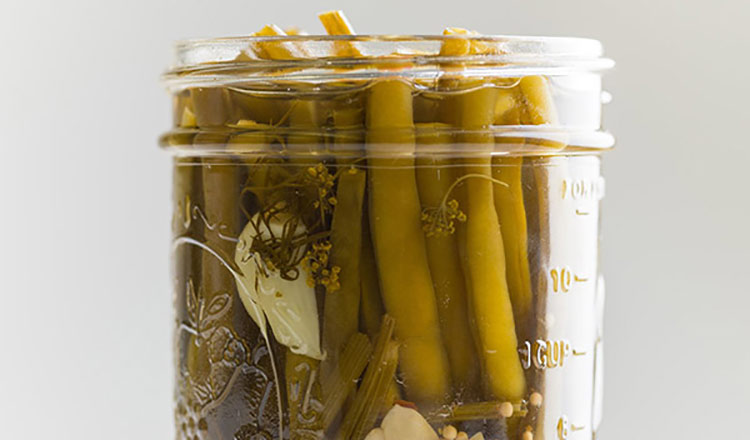 Pickled green beans in a jarr