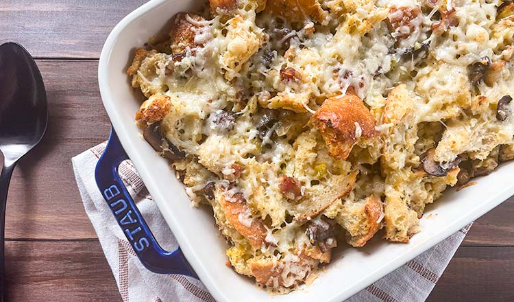 Mushroom and Leek Savory Bread Pudding