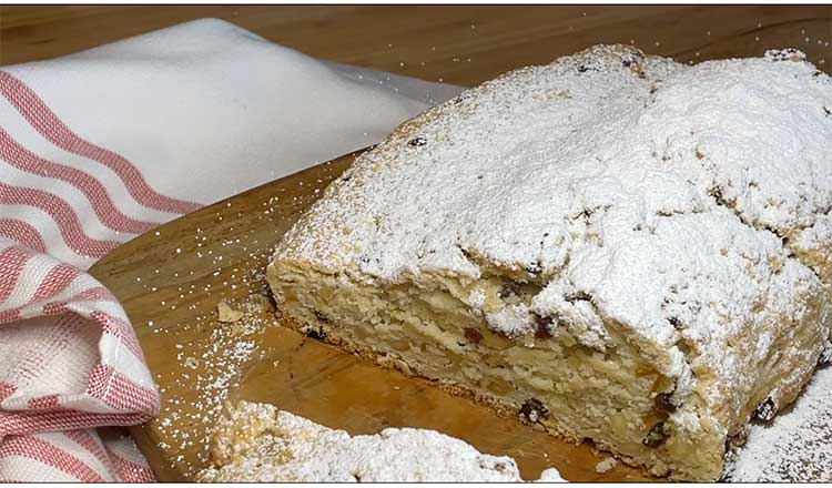 Christmas stollen, sliced