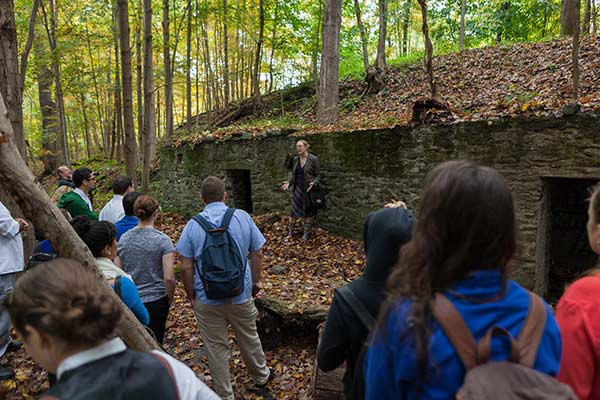 Students at the historical site in Hyde Park, NY