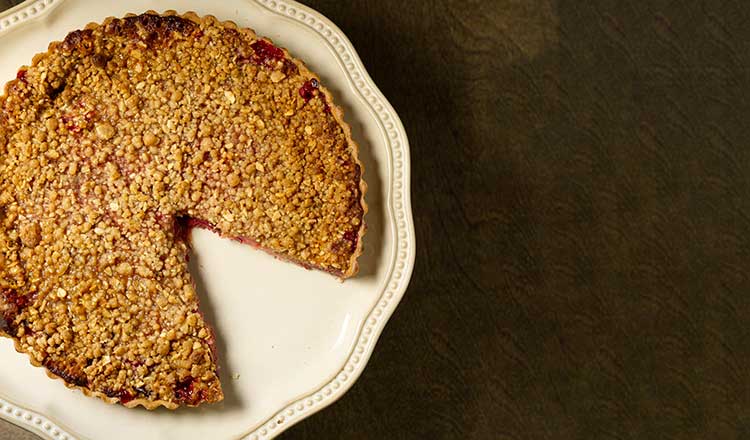 Roasted Ginger Plum Tart with Nut Streusel