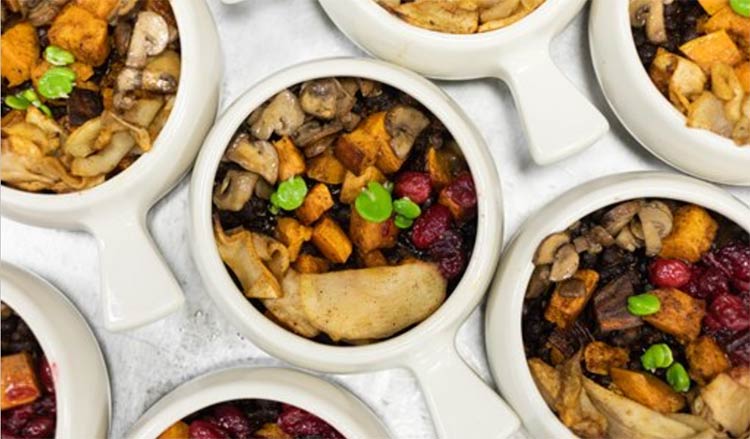 Vegetable dishes lined up