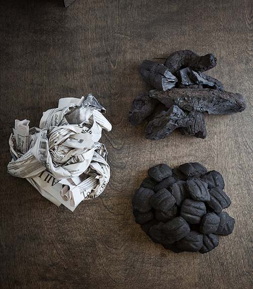 Wood, lump charcoal, and charcoal briquettes