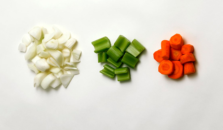 Diced onion, celery, and carrot