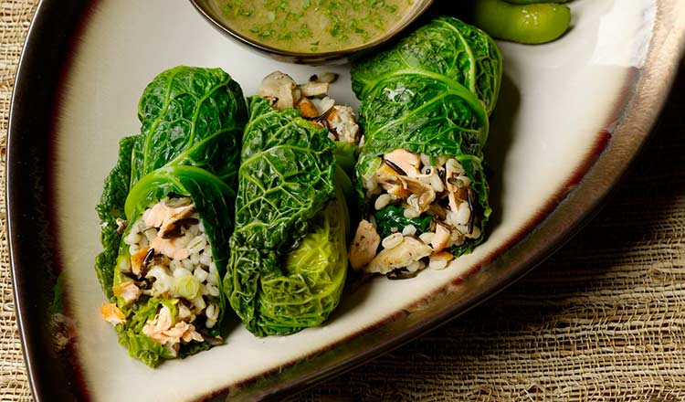 Salmon and Wild Rice-Stuffed Cabbage