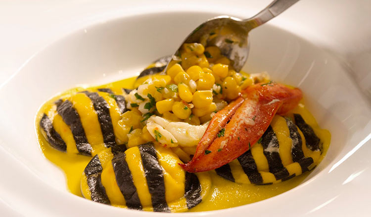 Striped lobster ravioli with corn