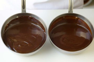 Side by side of a broken ganache and a smooth ganache