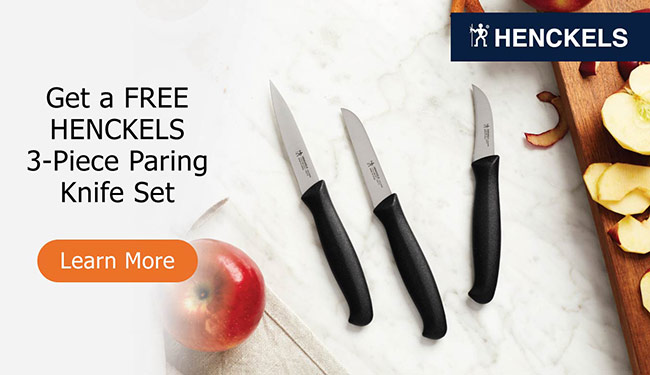 Get a free HENCKELS 3-Piece Paring Knife Set (a $32 value) with any $50+ purchase on zwilling.com - CIA DISH Deals and Discounts